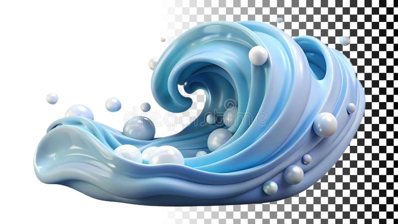 Blue wave curl, ocean wave, water splash, surfing, and beach png transparent image Generative AI stock illustration