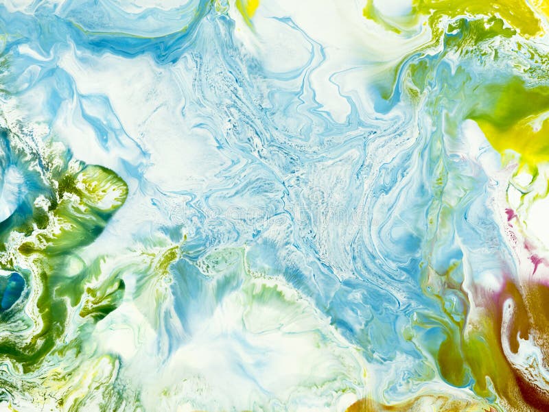 Blue wave with green creative abstract hand painted background, marble texture stock image