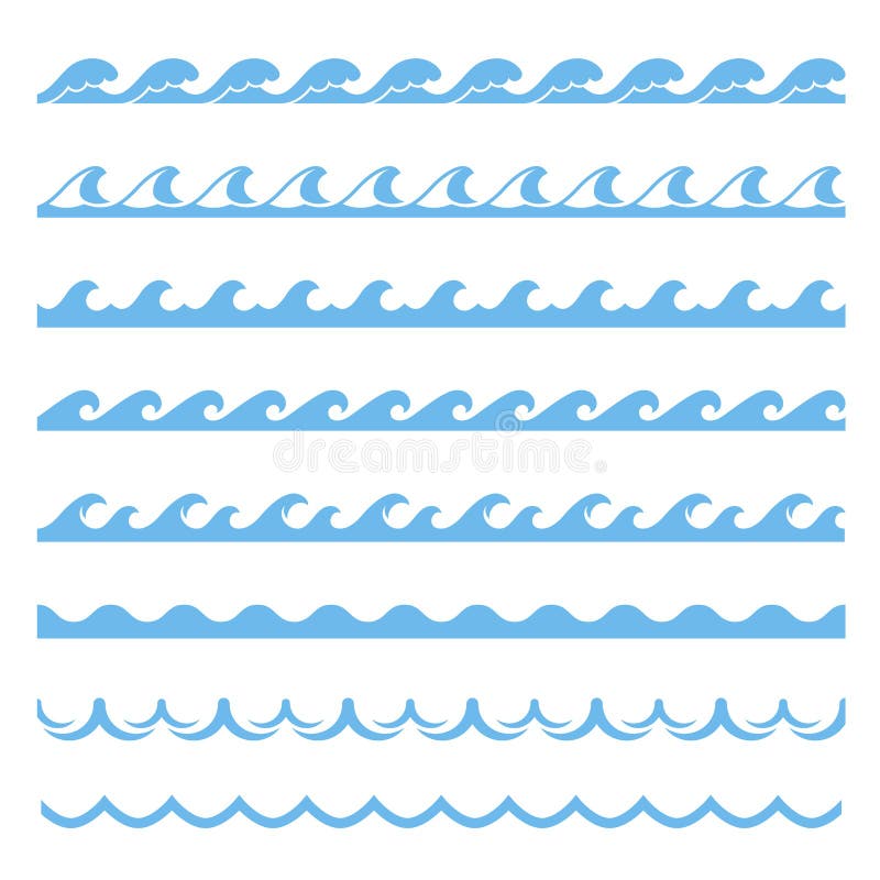 Blue wave sea seamless pattern, marine element vector illustration