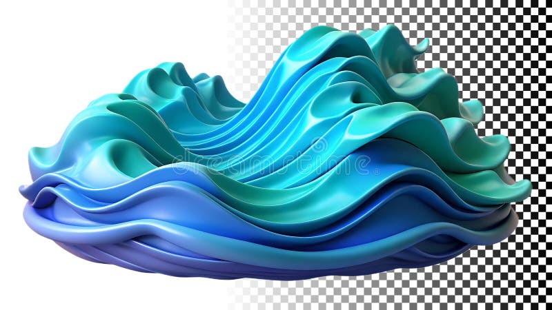 Blue wave swirl, dynamic water and abstract fluid design element png transparent image Generative AI stock illustration