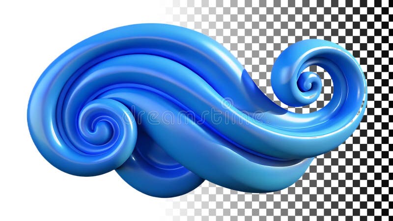 Blue wave swirl, dynamic water motion, fluid design element png transparent image Generative AI vector illustration
