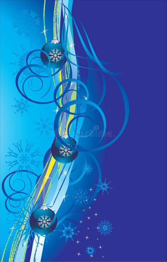 Blue waves, snowflakes and Christmas balls. Card