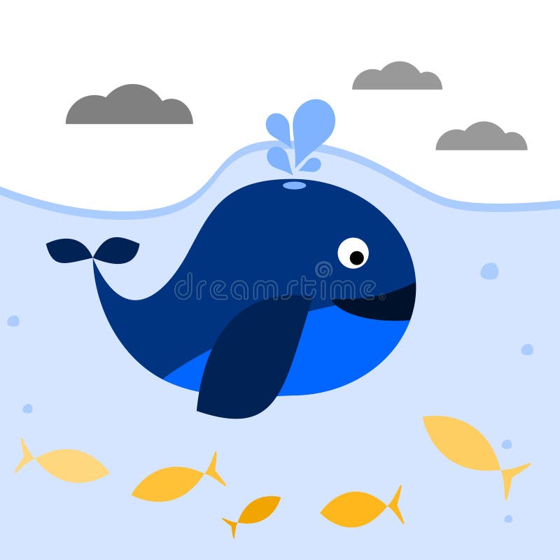 Blue Whale with Spout Under Water. Stock Vector - Illustration of ...