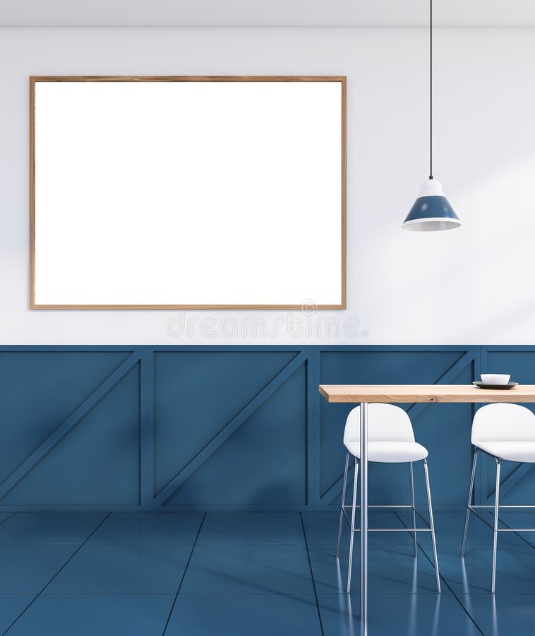 Blue and White Bar Interior with Poster 库存例证 插画 包括有 椅子, 设计 165324418