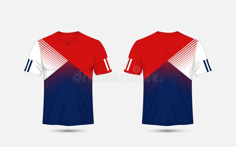 Blue, White and blue stripe pattern sport football kits, jersey, t-shirt design template stock illustration Blue, White and blue stripe pattern sport football kits, jersey, t-shirt design template stock illustration