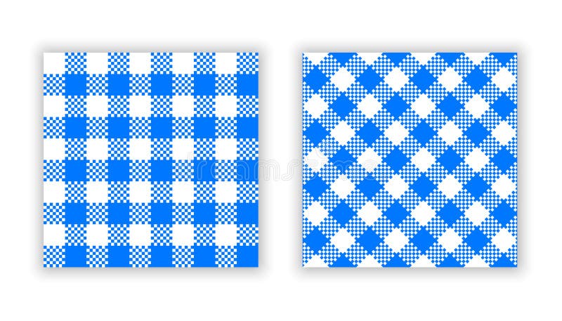 Classic blue and white buffalo plaid and argyle seamless fabric patterns, ideal for textiles, digital prints, clothing, and creative projects. Fresh, clean, and modern style. Blue buffalo vectors
