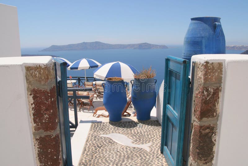 Blue and white colors of Santorini, Greece