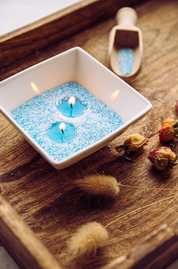 Blue and White Granulated Wax Crystals To Create Candles by Pouring in Bowl  and Inserting Wick. Stock Image - Image of powder, beads: 234668587