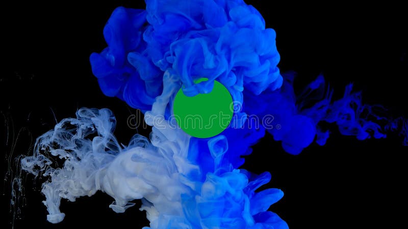 Blue and white ink in water, explosion of colors