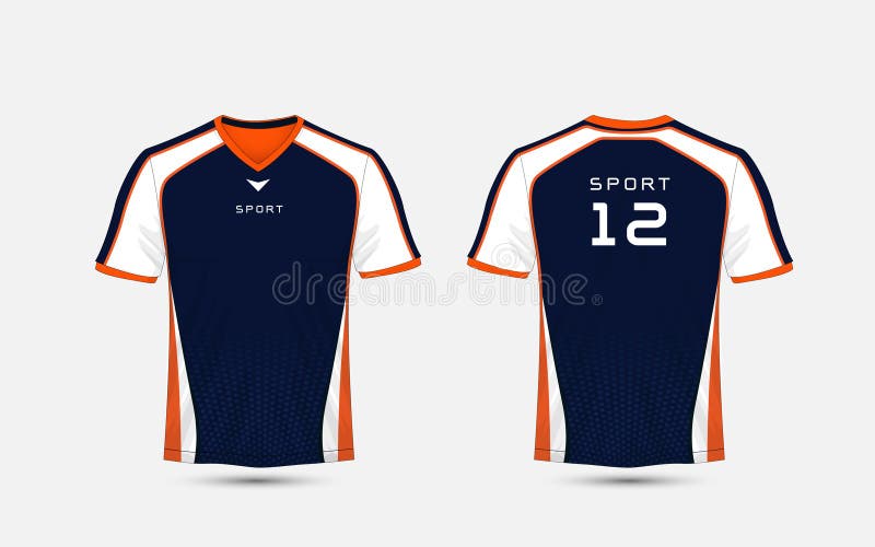 Blue, White and orange pattern sport football kits, jersey, t-shirt design template stock illustration