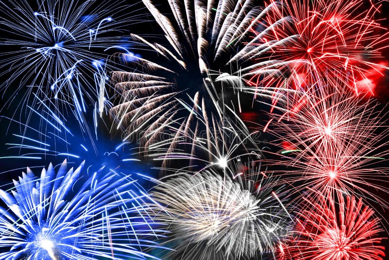 Blue white and red fireworks background