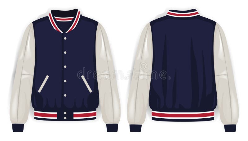 Blue, White, and Red Varsity Jacket Front and Back View, Vector Mockup ...