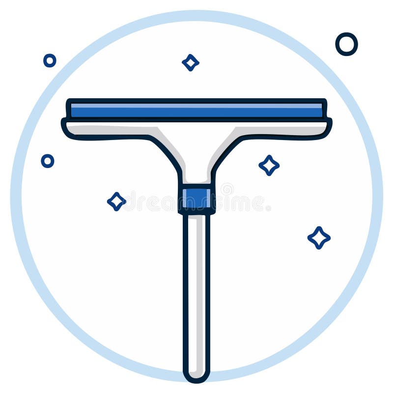 Blue and white squeegee tool for window cleaning and surface washing, a sparkling clean illustration royalty free illustration