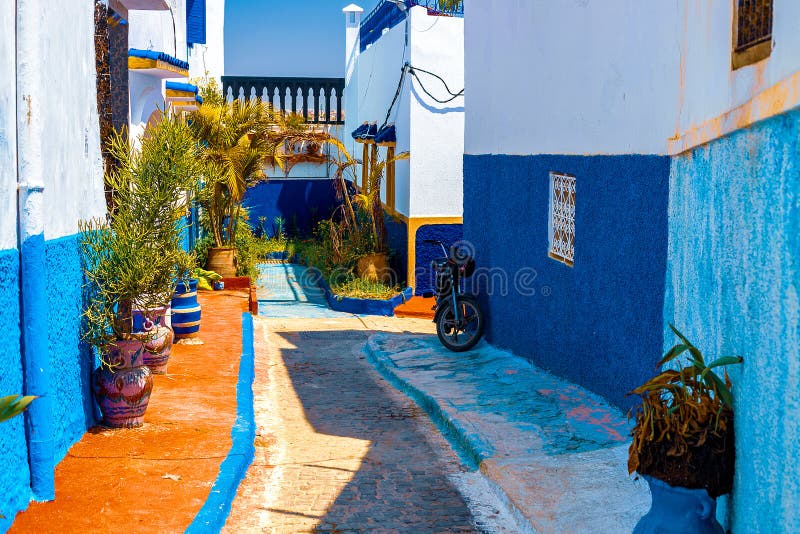 Blue and White Street in the Kasbah des Oudaias in Rabat Morocco