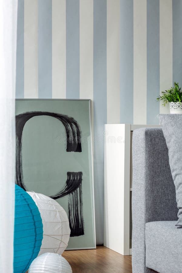 Blue and White Striped Wallpaper Stock Image Image of grey, style