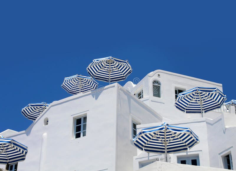 Blue white sunshade umbrellas