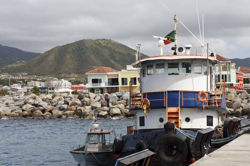 Blue and White Tugboat at Dock in St Kitts