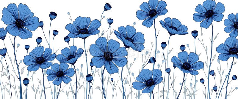 Blue wildflowers field pattern illustration royalty free stock photo