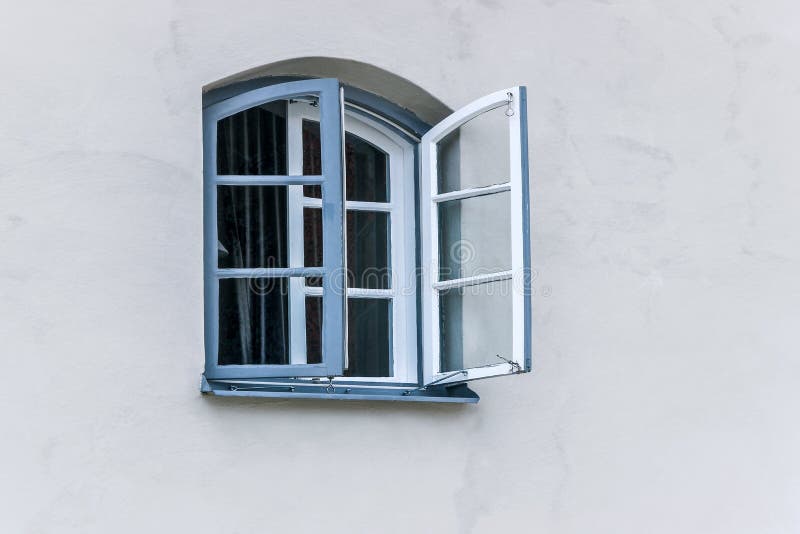 Blue window on white wall stock image. Image of blue - 105595403