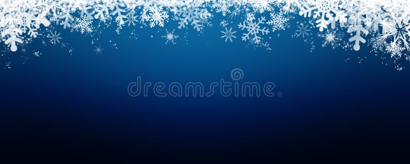 Blue winter background with snow and snowflackes. Long format. Fon view illustrations