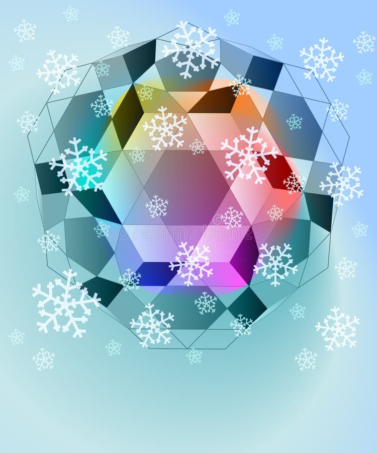 Blue winter cubic shapes with snow