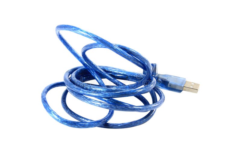 Blue Wire Cable of Usb and Adapter Isolated on White Background