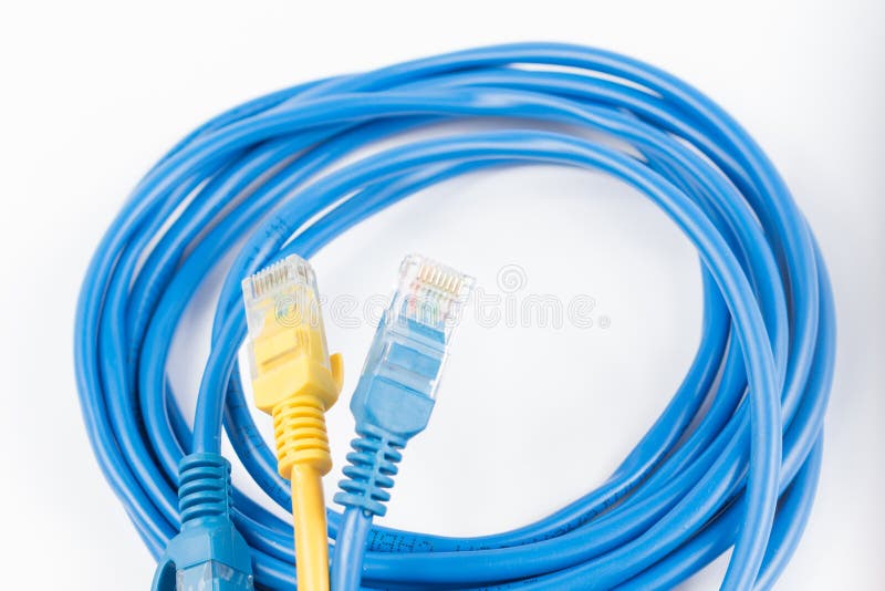 Blue Wired LAN Cable on White Stock Image Image of electric, plug