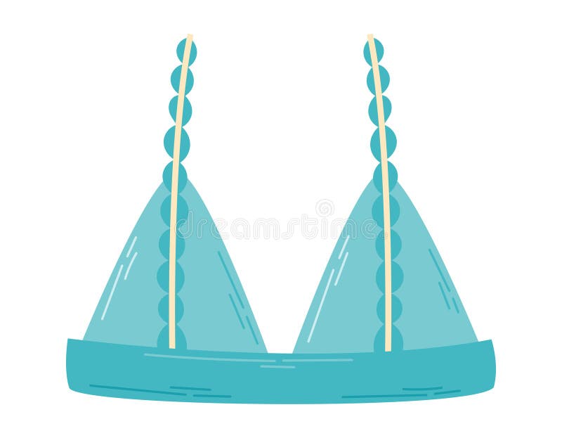 Blue Cute Women Bra or Bikini with Ruffles. Vector Isolated Cartoon ...