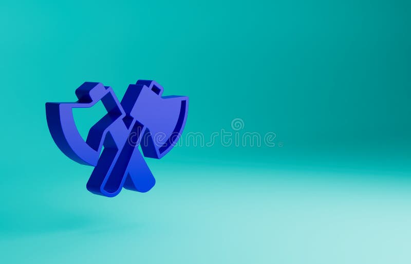 Blue Wooden axe icon isolated on blue background. Lumberjack axe. Minimalism concept. 3D render illustration.