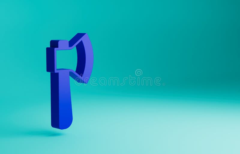 Blue Wooden axe icon isolated on blue background. Lumberjack axe. Minimalism concept. 3D render illustration.