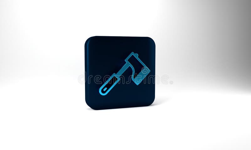 Blue Wooden axe icon isolated on grey background. Lumberjack axe. Blue square button. 3d illustration 3D render.