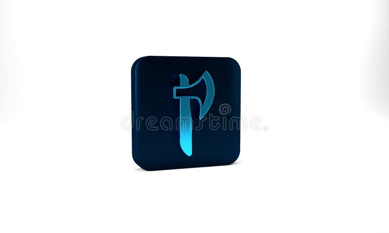 Blue Wooden axe icon isolated on grey background. Lumberjack axe. Blue square button. 3d illustration 3D render.