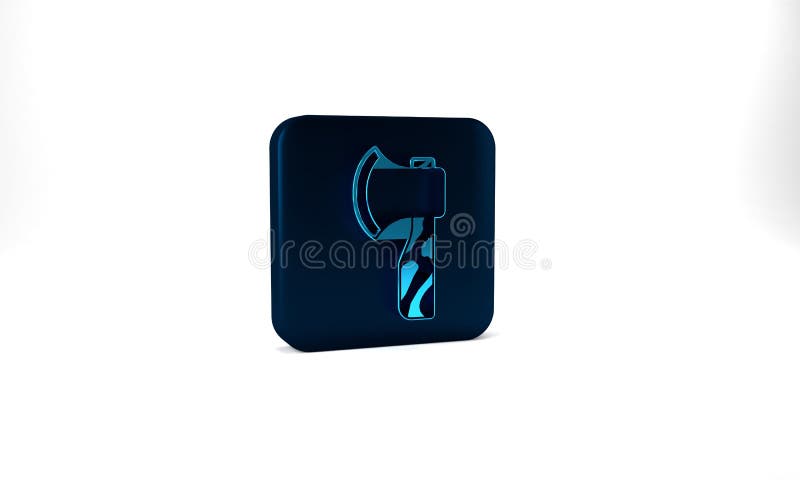 Blue Wooden axe icon isolated on grey background. Lumberjack axe. Blue square button. 3d illustration 3D render.