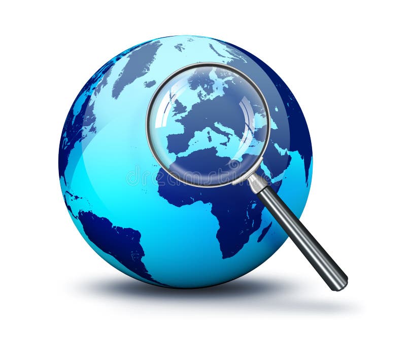 Blue World - focus on Europe with magnifying glass