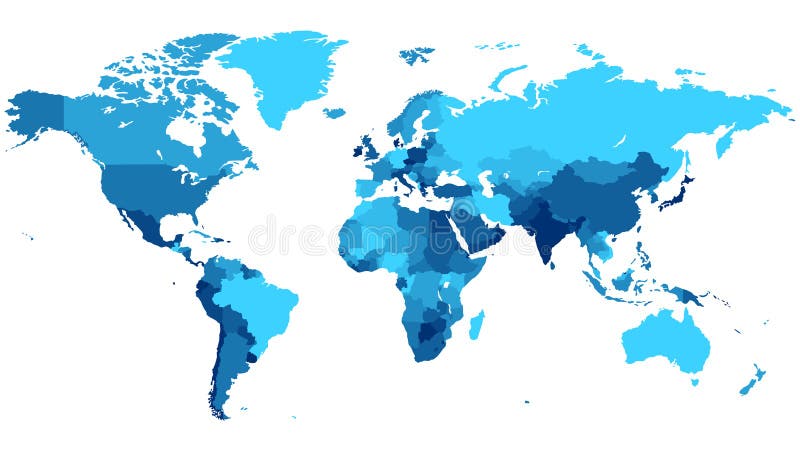 Mappa dettagliata del Mondo, con paesi nei colori blu.