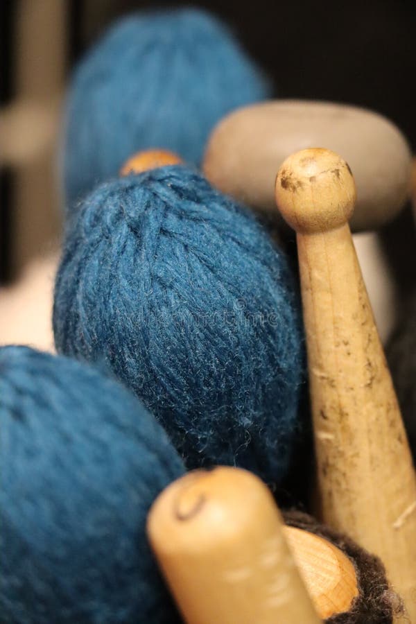 Blue Yarn Mallets and Drumsticks Stock Photo Image of pine