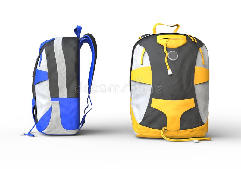 Blue and yellow backpacks