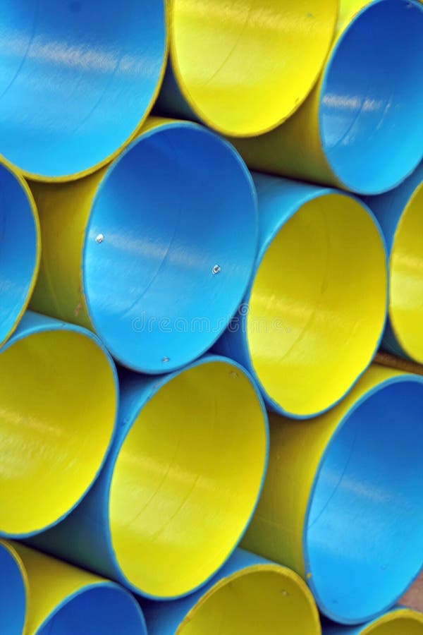 Blue and yellow big tubes, circles stock photography Blue and yellow big tubes, circles stock photography