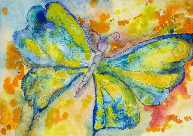 Blue and yellow butterfly with orange and yellow.