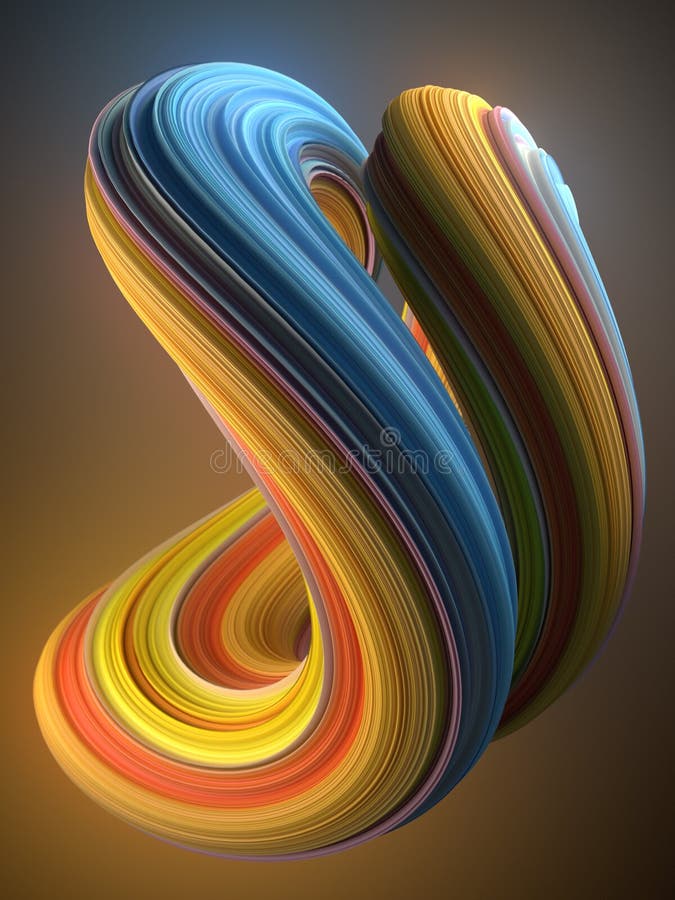 Blue and yellow colored twisted shape. Computer generated abstract geometric 3D render illustration vector illustration