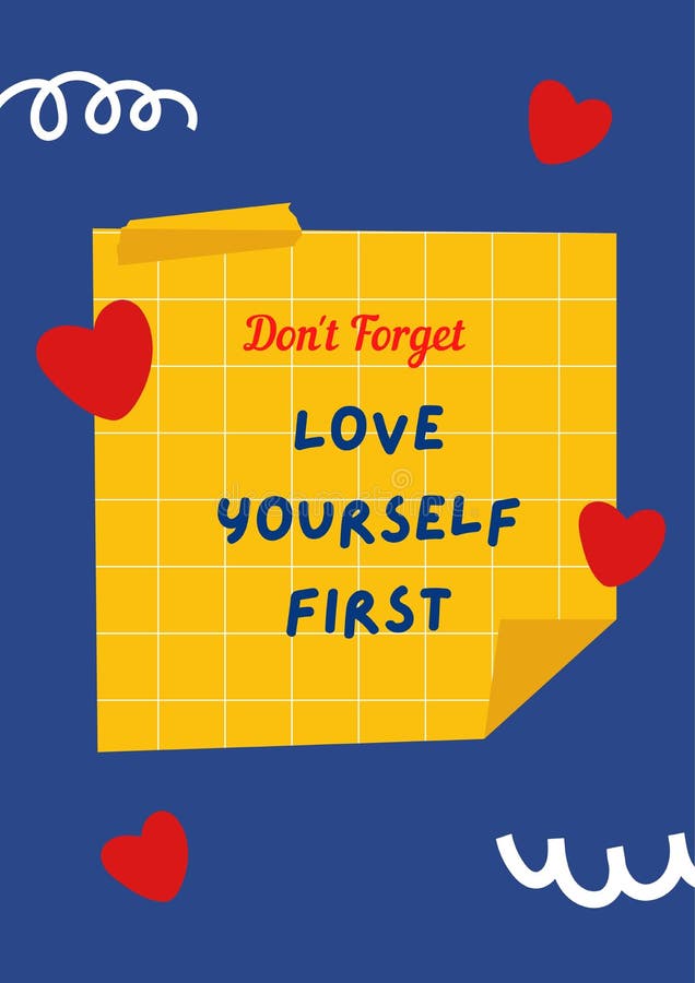 Blue Yellow Cute Self Love Quotes Poster Stock Illustration