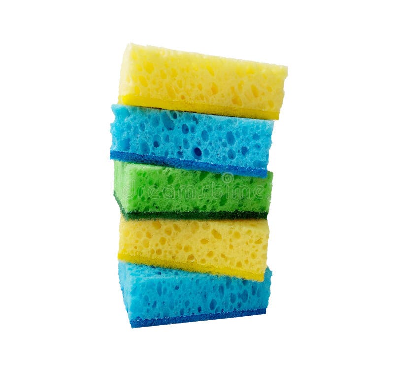 Red and Green Rectangular Porous Washing Sponges Isolated on a White