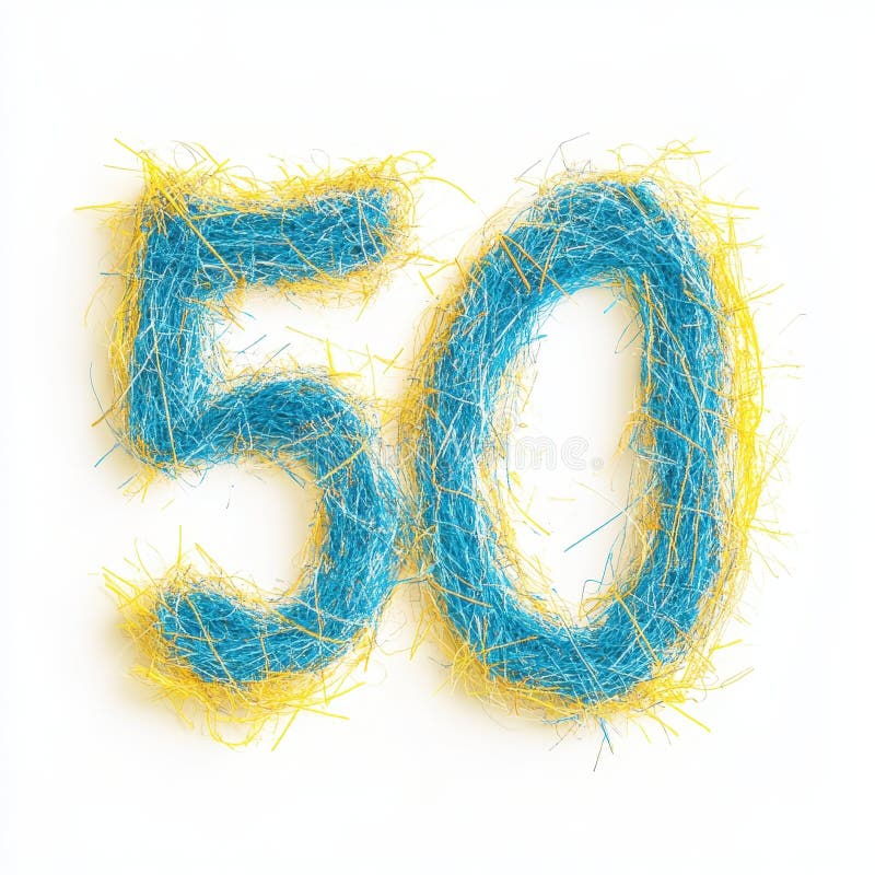 Blue and Yellow Number 50 Made from Threads stock images