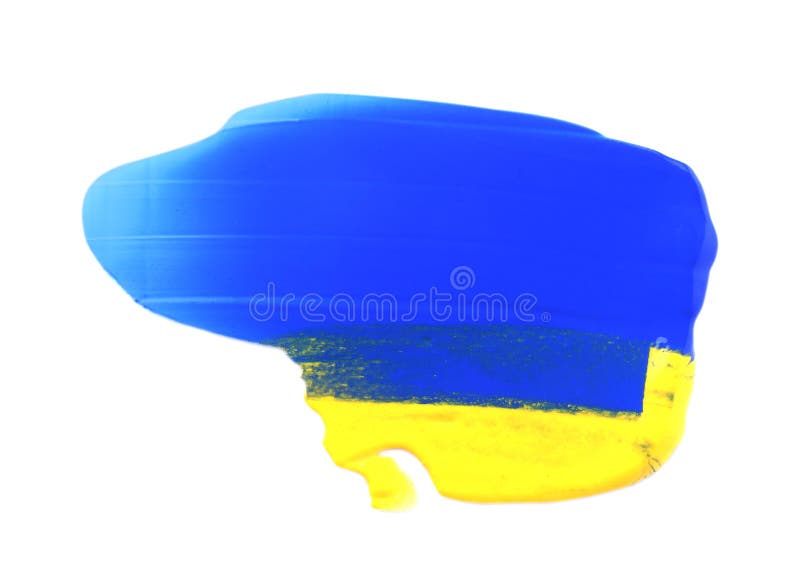 Blue and Yellow Paint Samples on White Background, Top View Stock Image