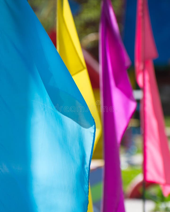Blue, Yellow, Purple and Pink Flags on a Sunny Day Stock Image Image of holiday, design 183963957