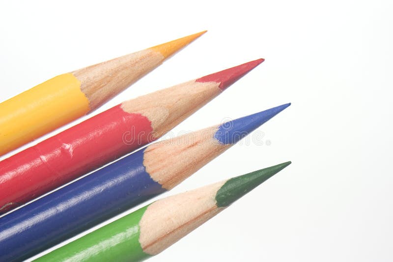 Blue Yellow Red Green Colored Pencils stock photos