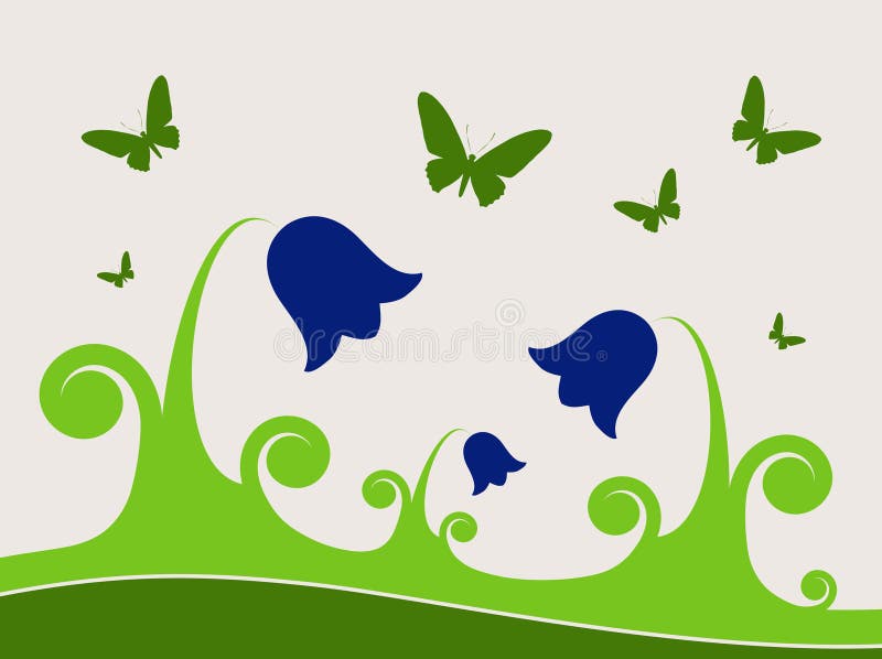 Bluebells and butterflies stock vector. Illustration of nature 9981357