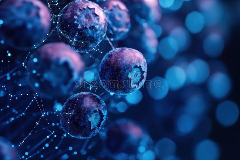 Blueberries connessi con una struttura molecolare in uno sfondo techinizzato royalty illustrazione gratis