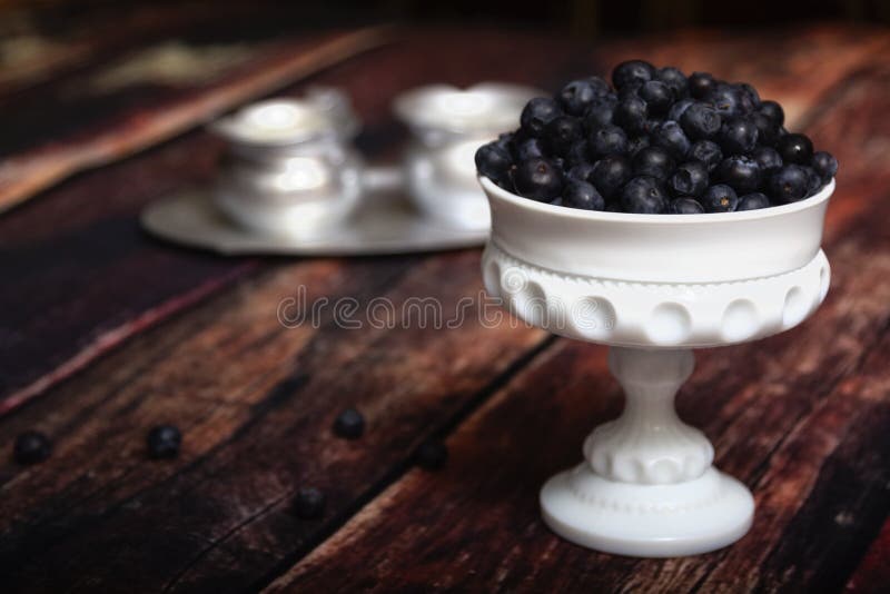 Blueberries In Milk Glass Dish