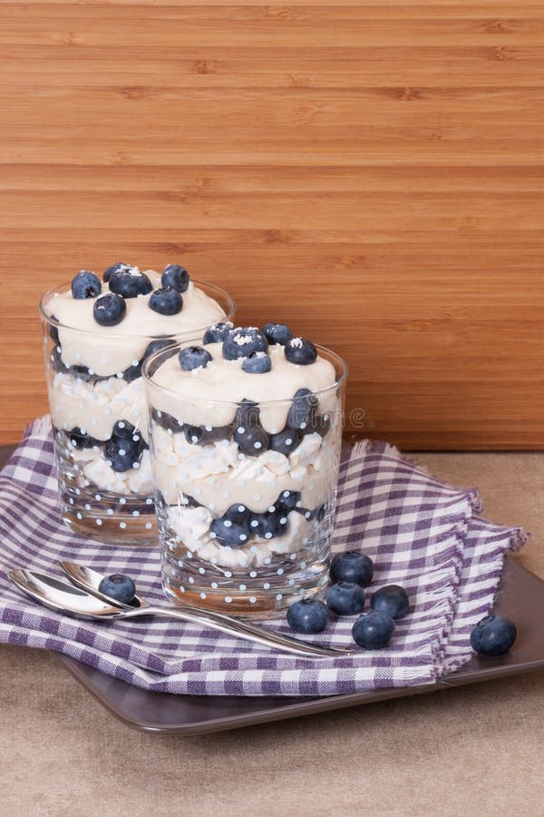 Blueberry Dessert with Cream and Meringues Stock Image Image of cold